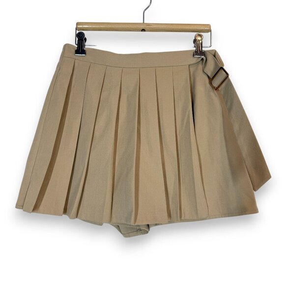 Pleated Mini Skirt Skort Khaki Tan Academia Preppy KPop Size Small - Picture 1 of 10